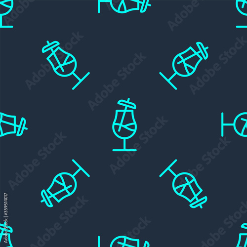 Green line Cocktail icon isolated seamless pattern on blue background. Vector Illustration