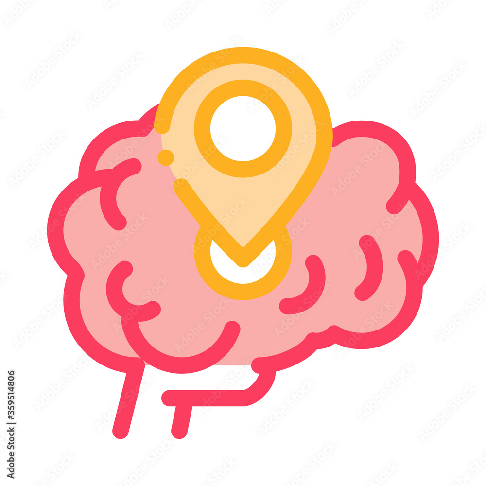 dementia brain location gps sign icon vector. dementia brain location gps sign sign. color symbol illustration