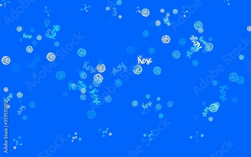 Light BLUE vector doodle pattern with flowers, roses.