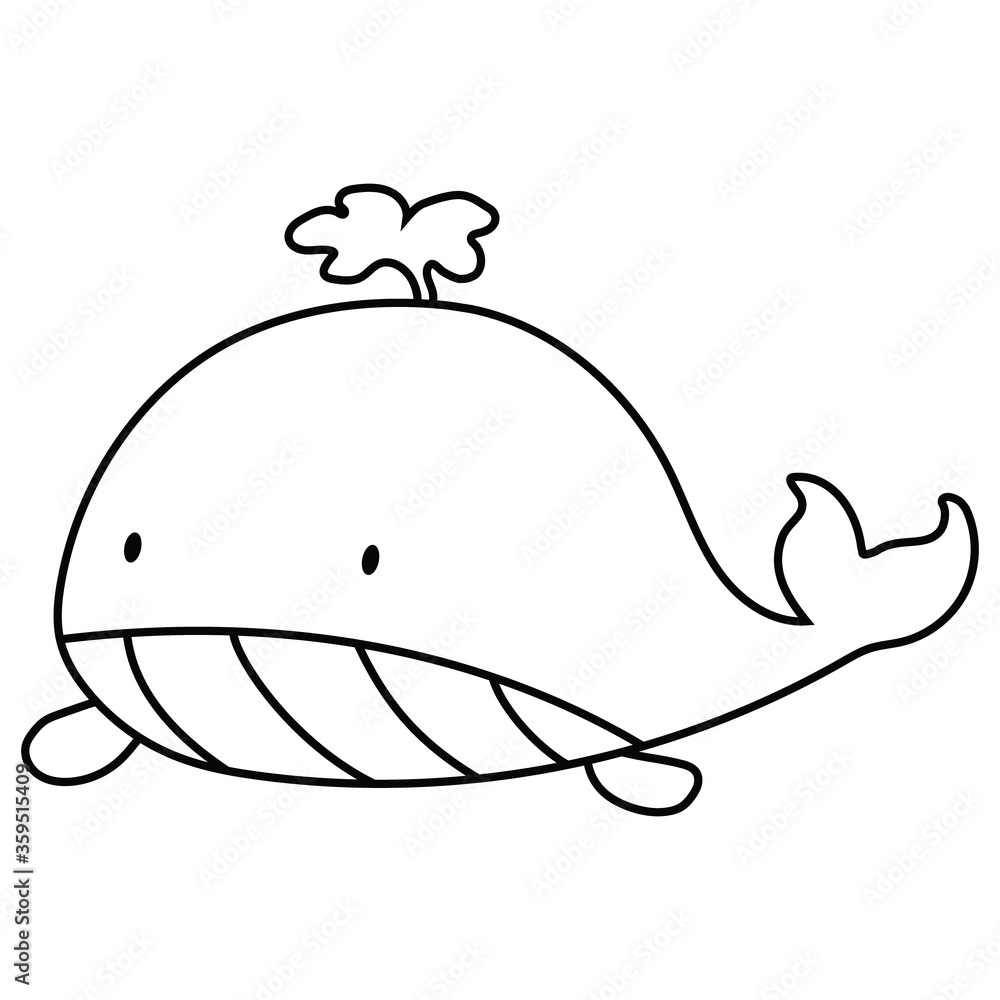 Whale cartoon illustration isolated on white background for children color book
