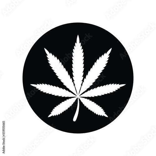 Marijuana Leaf Black Circle Logo Plant Cannabis Weed Drugs Illustration Vector