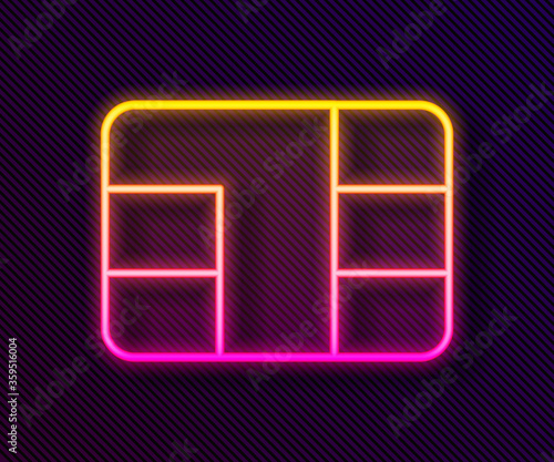 Glowing neon line Credit card with chip icon isolated on black background. Contactless payment.  Vector Illustration