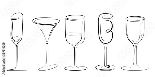 Set of stylized glasses. Design elements. Hand-drawn. Isolated on white	
