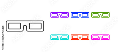 Black line  cinema glasses icon isolated on white background. Set icons colorful. Vector Illustration