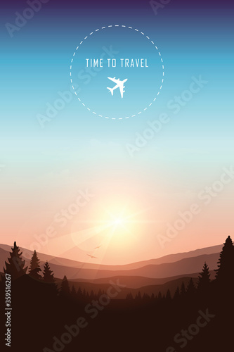 time to travel beautiful sunset at mountain landscape vector illustration EPS10