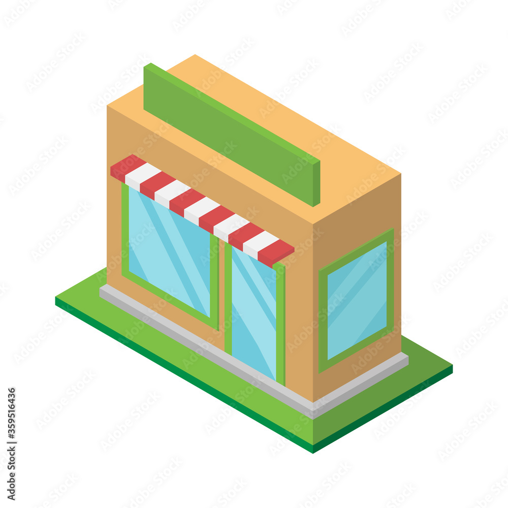 Shop building icon isometric 3D market online store business symbol vector illustration Shop building icon isometric 3D market online store business symbol vector illustration