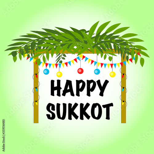 Happy Sukkot Jewish Holiday Poster Sukkah With Decorations Vector Illustration