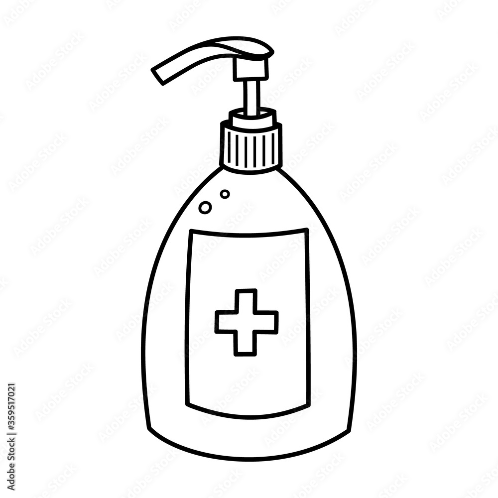 Doodle outline of a hand sanitiser bottle, naive style vector isolated against a white background Doodle outline of a hand sanitiser bottle, naive style vector isolated against a white background