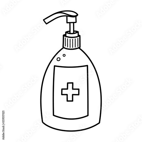Doodle outline of a hand sanitiser bottle, naive style vector isolated against a white background