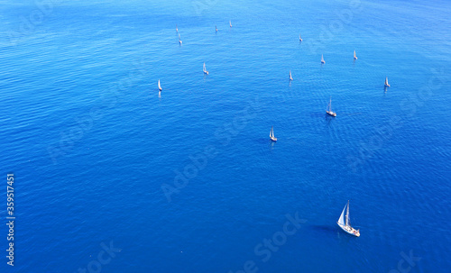 Cape Town, Western Cape / South Africa - 11/22/2019: Aerial photo of yachts in the ocean