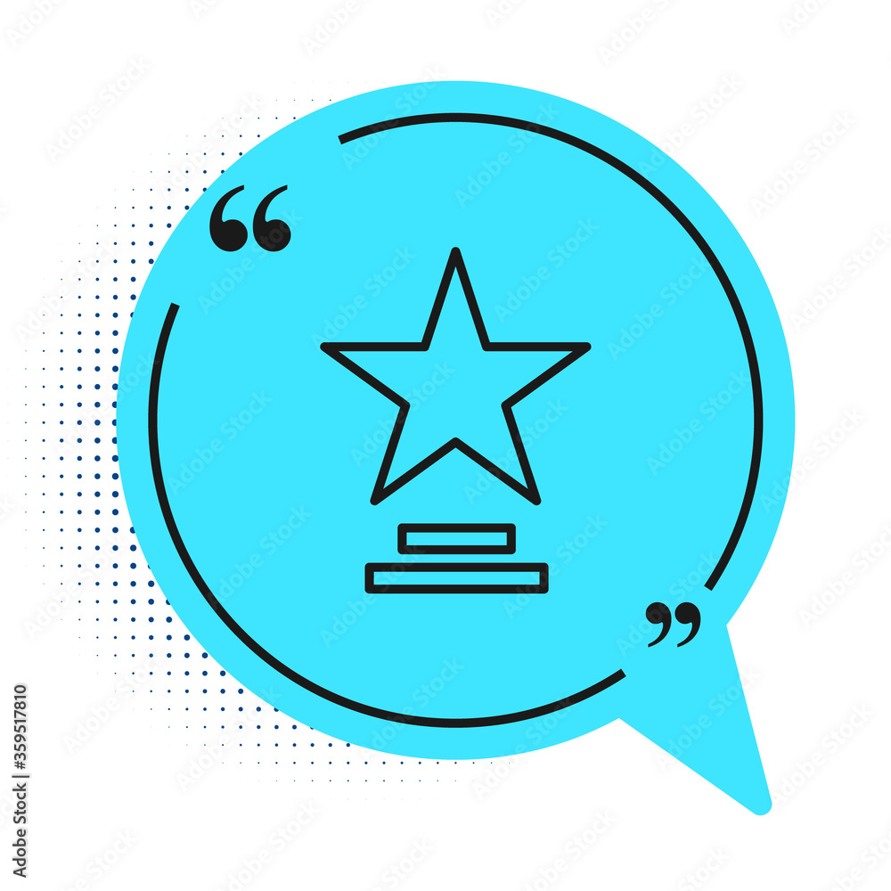 Black line Movie trophy icon isolated on white background. Academy award icon. Films and cinema symbol. Blue speech bubble symbol. Vector Illustration. Black line Movie trophy icon isolated on white background. Academy award icon. Films and cinema symbol. Blue speech bubble symbol. Vector Illustration.