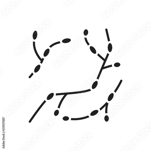 Bacteria rhodomicrobium black glyph icon. Microscopic germ cause diseases concept. Pictogram for web, mobile app, promo. UI UX design element.