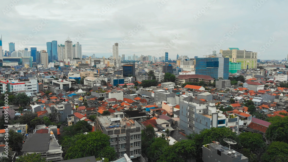 Fototapeta premium Aerial panorama of the outskirts of the city of Jakarta. Indonesia.