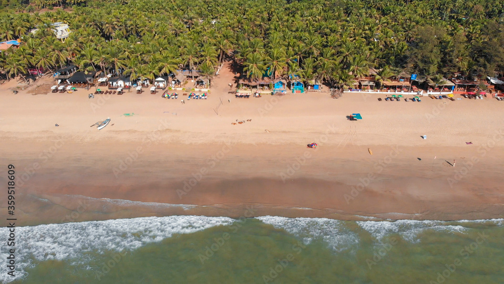 Agonda Beach aerial drone view. Goa. India.