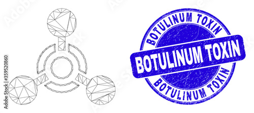 Web carcass toxic Nerve agent icon and Botulinum Toxin stamp. Blue vector rounded textured seal stamp with Botulinum Toxin caption.