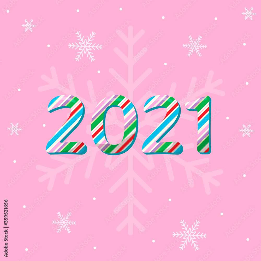 2021 candy text effect. Vector illustration. Pink background.