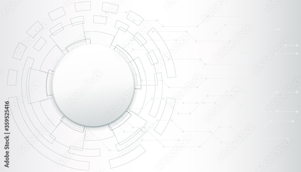 Circle structure in white grey background with motherboard texture. Technology line and dot connection in globalize concept wireless network. Medical style with molecule in chemistry and DNA in Biolog