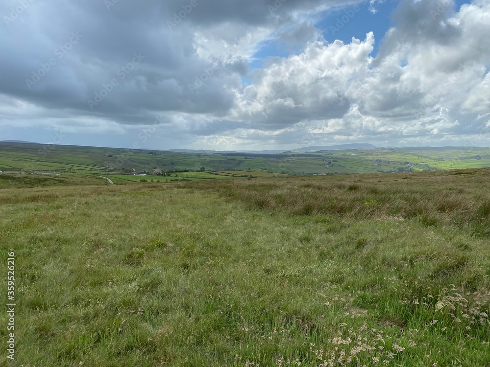 Landscape view, over the moors, with heavy rain clouds near, Wycoller, Colne, UK