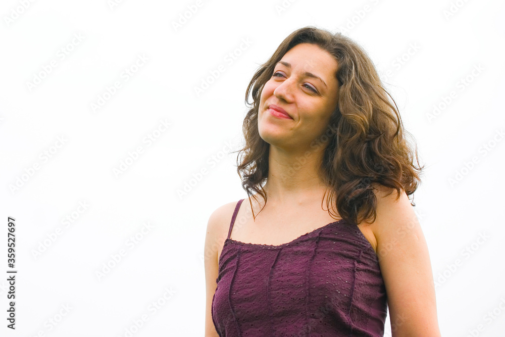 Portrait of a woman with curly hair isolated on white background Portrait of a woman with curly hair isolated on white background