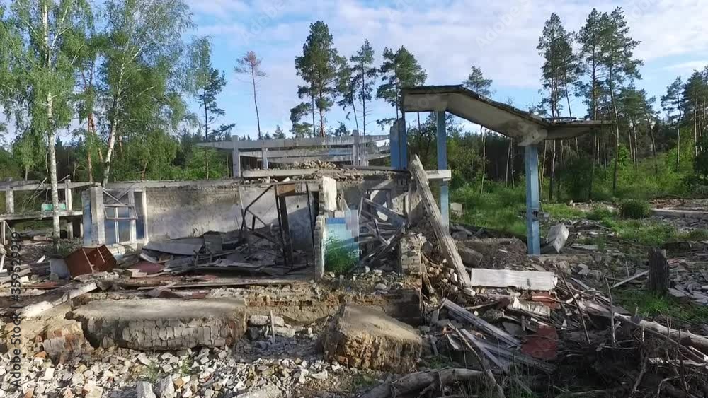 The destruction of the remnants of communism (drone image).Totally marauded and vandalised by ukrainian patriots after Revolution Dignity in 2014 kids summer camp. Kiev region. Ukraine The destruction of the remnants of communism (drone image).Totally marauded and vandalised by ukrainian patriots after Revolution Dignity in 2014 kids summer camp. Kiev region. Ukraine