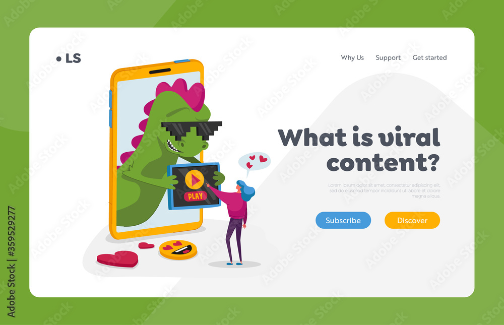 Viral Content Spreading, Watch Landing Page Template. Tiny Female Character at Huge Smartphone with Funny Dragon on Screen Using Mobile Push Play Button on Gadget Device. Cartoon Vector Illustration Viral Content Spreading, Watch Landing Page Template. Tiny Female Character at Huge Smartphone with Funny Dragon on Screen Using Mobile Push Play Button on Gadget Device. Cartoon Vector Illustration