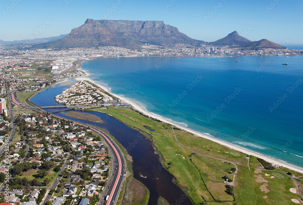 Cape Town, Western Cape / South Africa - 07/26/2011: Aerial photo of Milnerton with Table Mountain in the background