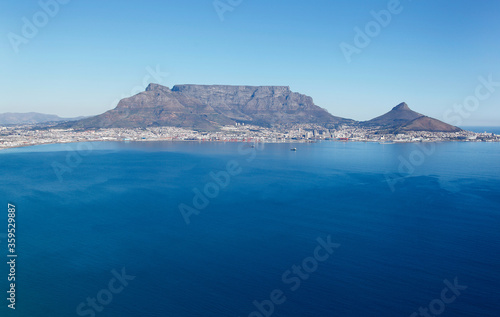 Cape Town, Western Cape / South Africa - 07/26/2011: Aerial photo of Table Bay with Table Mountain in the background