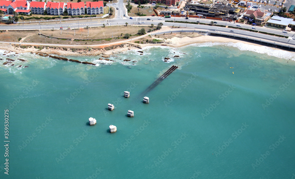 Port Elizabeth, Eastern Cape / South Africa - 01/29/2010: Aerial photo of Port Elizabeth jetty and beachfront