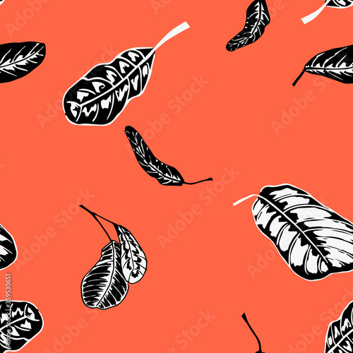 Leaves Floating in Wind Seamless Vector Pattern