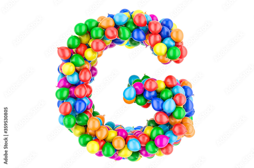 Letter G from colored balloons, 3D rendering Letter G from colored balloons, 3D rendering