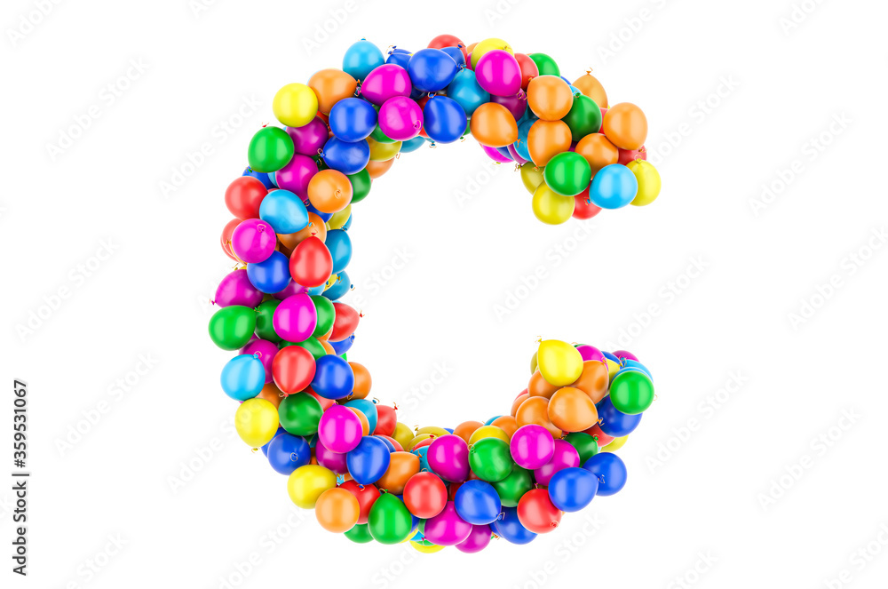 Letter C from colored balloons, 3D rendering Letter C from colored balloons, 3D rendering