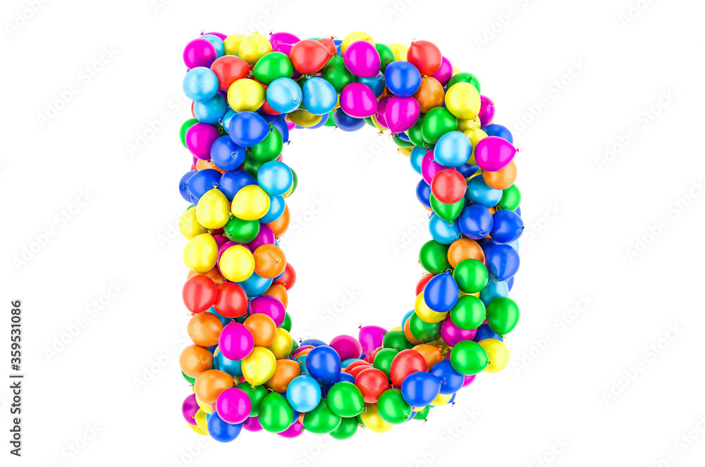 Letter D from colored balloons, 3D rendering Letter D from colored balloons, 3D rendering