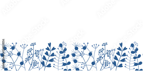 Seamless border with branches of plants . Pattern Botanical design on white. Vector illustration.