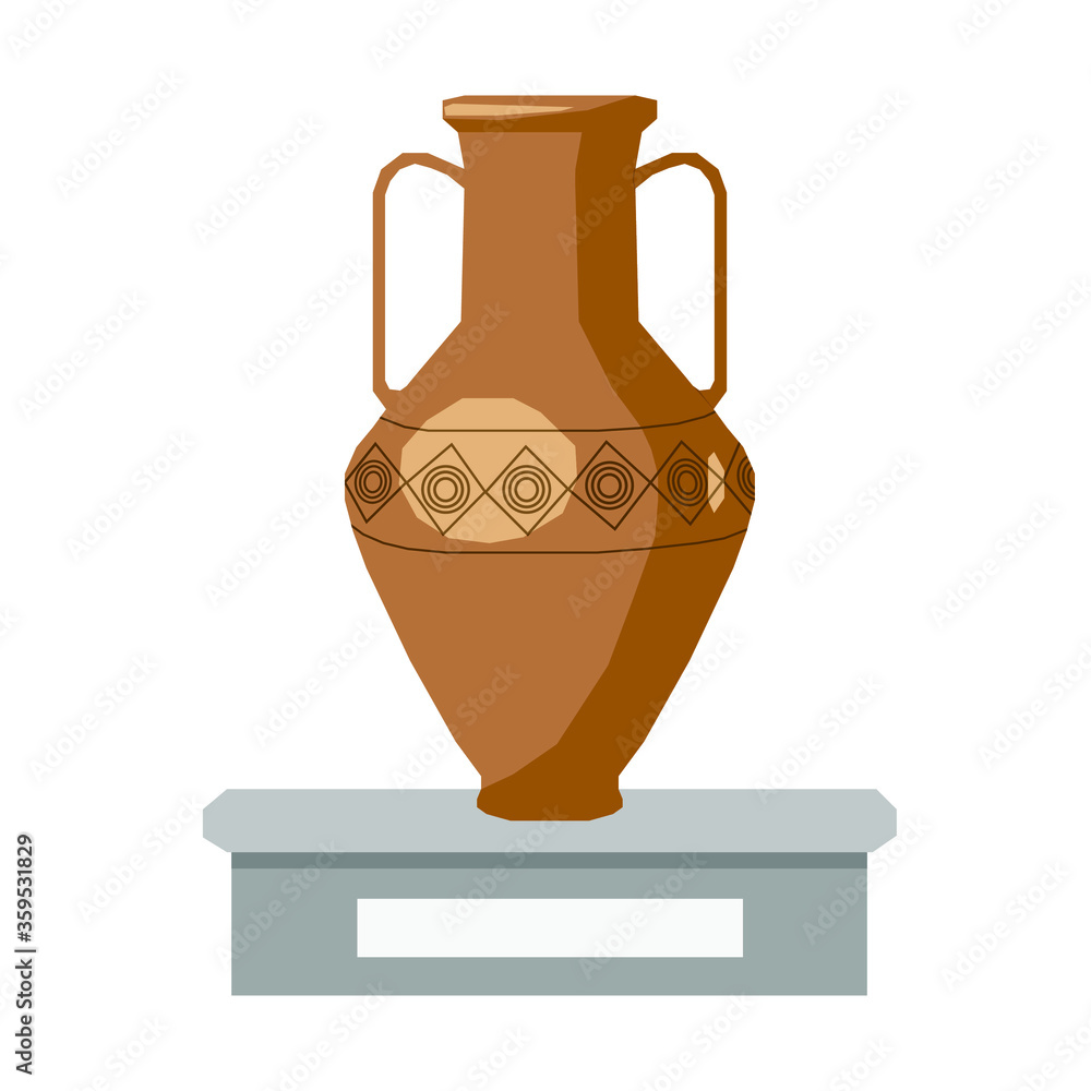 ancient vase in museum vector isolated illustration. Amphora