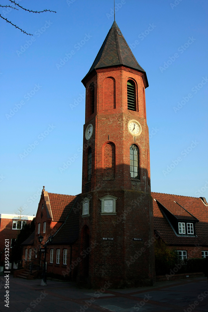 Clock tower, Wyker clock tower, Wyk on Foehr, Schleswig-Holstein, Germany, Europe