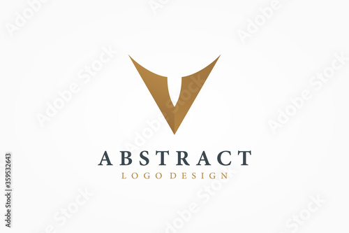 Abstract Initial Letter V Logo. Gold Triangular Shape Geometric Origami Style isolated on White Background. Usable for Business and Branding Logos. Flat Vector Logo Design Template Element.