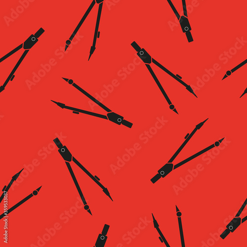 Compass drawing seamless pattern. Black on orange background