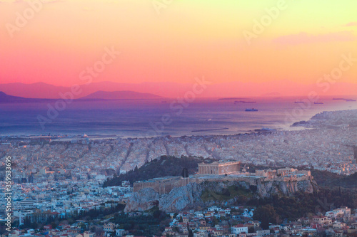 cityscape of Athens at night, Greece