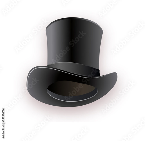 Black cylinder hat with black ribbon. Magic hat.
