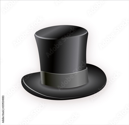 Black cylinder hat with black ribbon. Magic hat.