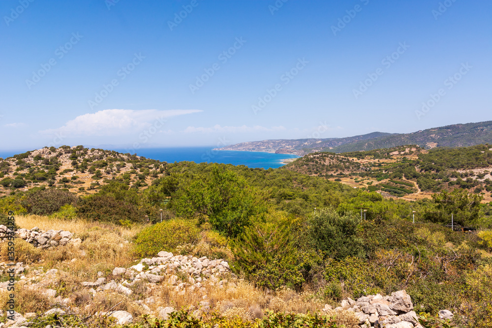 Scenic view from the castle of Kritinia (Kastello) on Rhodes island. Greece