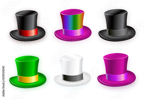 Set of hat cylinder with ribbon. Luxury and men gentleman symbol.