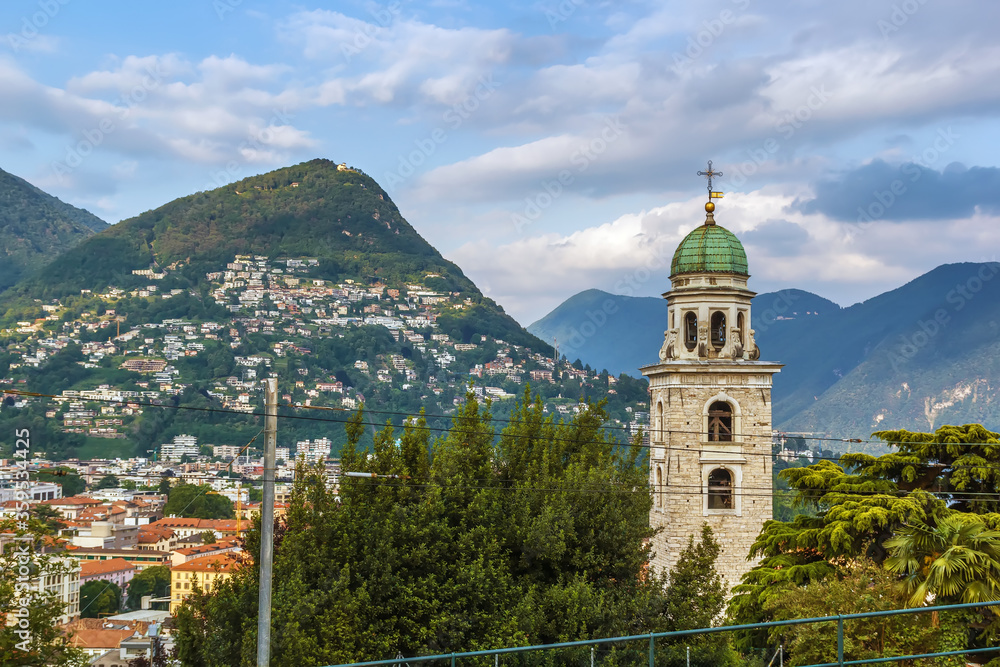 Tower of Cathedral in Lugano, Switzerland