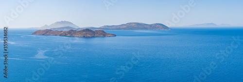Panoramic view from the castle of Kritinia (Kastello) on Rhodes island. Greece