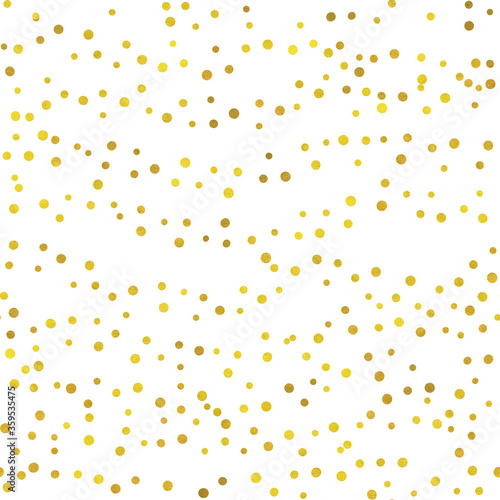 small glittering gold confetti circle dots seamless pattern on a white background