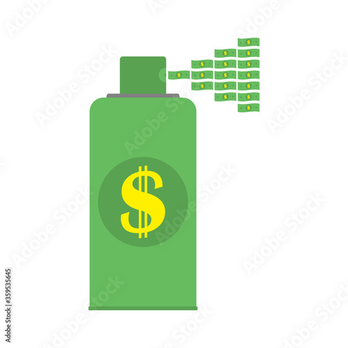 Spray of money and dollars from a dispenser. A lot of money is sprayed from the dispenser nozzle into the air. Vector illustration.