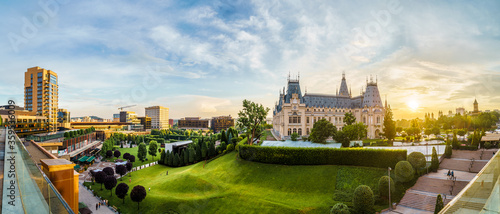 Panoramic view of Cultural Palace and central square in Iasi city, Romania photo