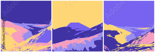Set of  backgrounds or card templates with abstract hills of modern colors. Bundle of bright colored backdrops. Vector illustration in modern art style