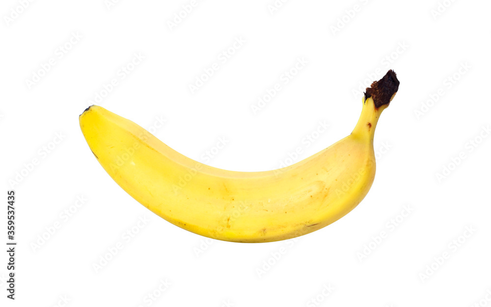 One ripe yellow banana on white background