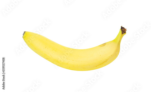 One ripe yellow banana on white background